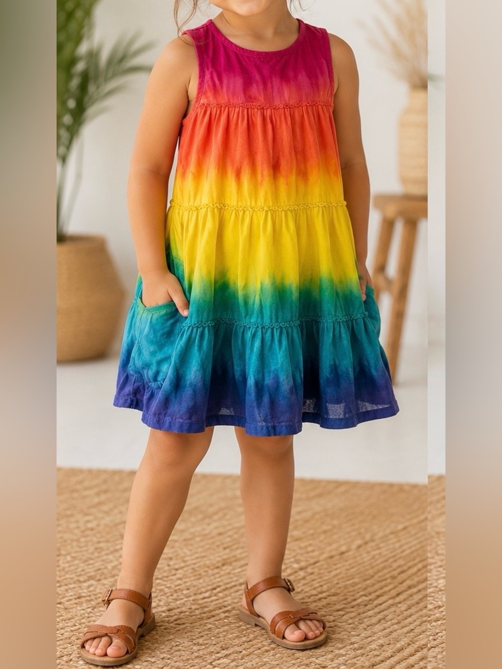 Rainbow Tie-Dye Cotton Dress Girls Size 4T | 100% Cotton